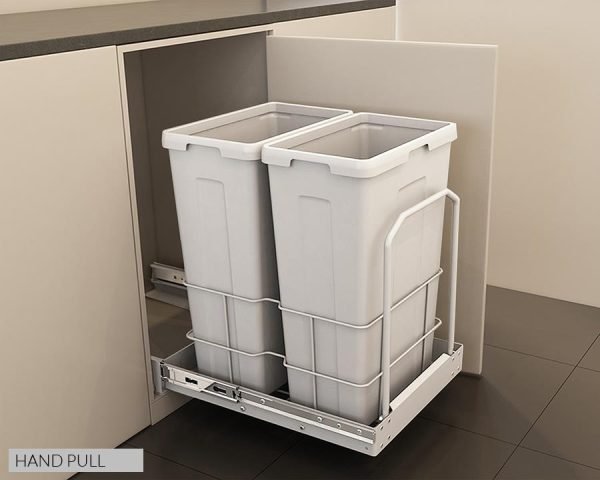 Kia Ora 70L (2x35L) Double Pull Out Kitchen Cupboard Bin Kitchen Bin in White with soft closing slides (W70B).