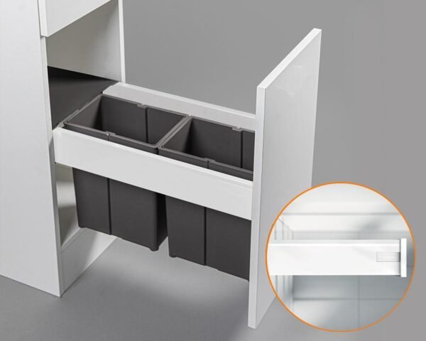Blum TANDEMBOX antaro Standard Drawer M Height 83MM 65kg 500mm Silk White with BLUMOTION + Grey 20LT (2x8LT bins) WBPB3020Z. To suit 300mm cabinet. (WB0809A1PB)