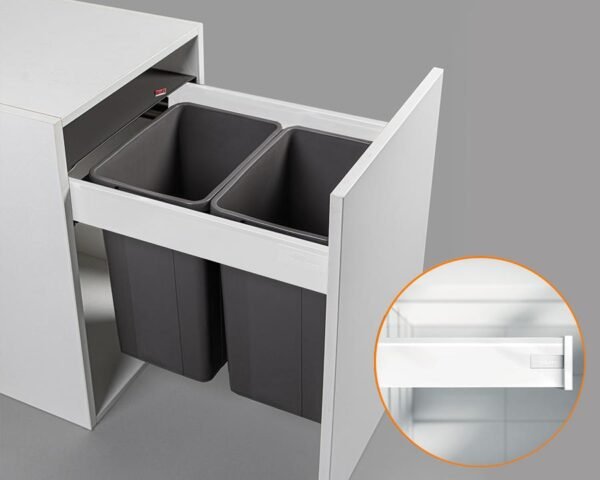 Blum TANDEMBOX antaro Standard Drawer M Height 83MM 65kg 500mm Silk White with BLUMOTION + Grey 64LT (2x32LT bins) WBPB4564Z. To suit 450mm cabinet. (WB0809A6PB)