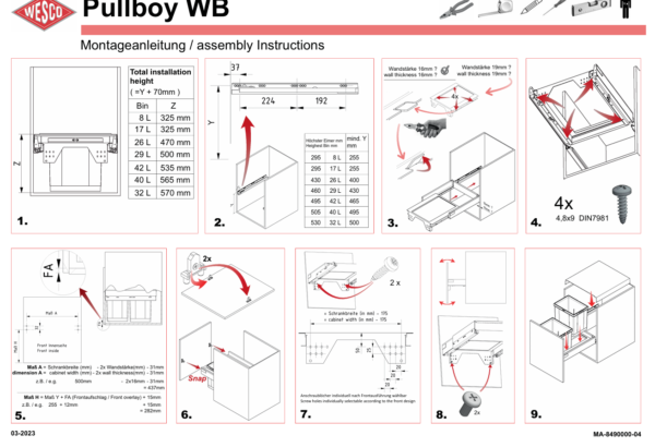 Blum TANDEMBOX antaro Standard Drawer M Height 83MM 65kg 500mm Silk White with BLUMOTION + Grey 64LT (2x32LT bins) WBPB4564Z. To suit 450mm cabinet. (WB0809A6PB) - Image 2