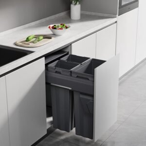 Kia Ora VITA 69L (2x16L+37L) Kitchen Bin in Dark Grey. To suit 450mm cabinet K69450