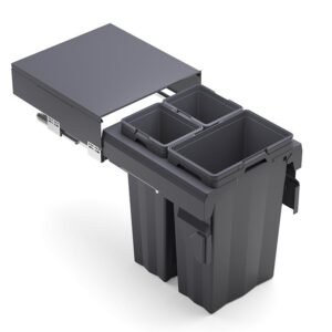 Kia Ora VITA 69L (2x16L+37L) Kitchen Bin in Dark Grey. To suit 500mm cabinet K69