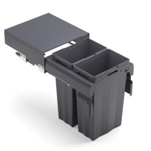 Kia Ora VITA 74L (2x37L) Kitchen Bin in Dark Grey. To suit 500mm cabinet K74
