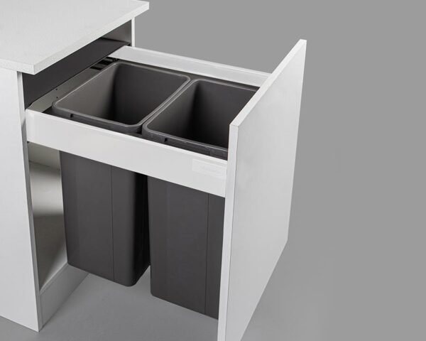 Wesco 64L (2x32L) Pull Boy Z Waste Bin in Orion Grey. Overall carcase width: 500mm. To suit Blum TANDEMBOX antaro (WBPB5064Z)